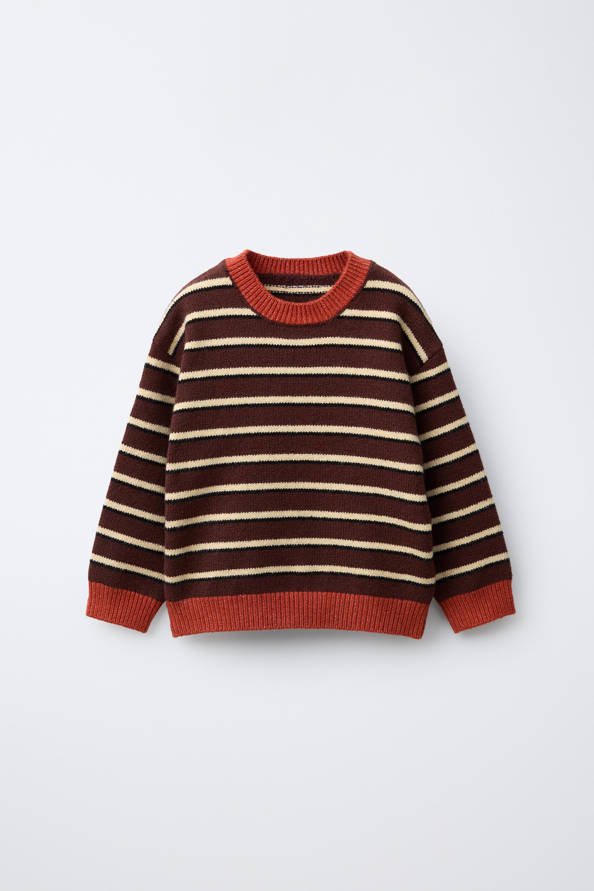STRIPED KNIT SWEATER Brown Ecru ZARA UAE Dubai/Sharjah