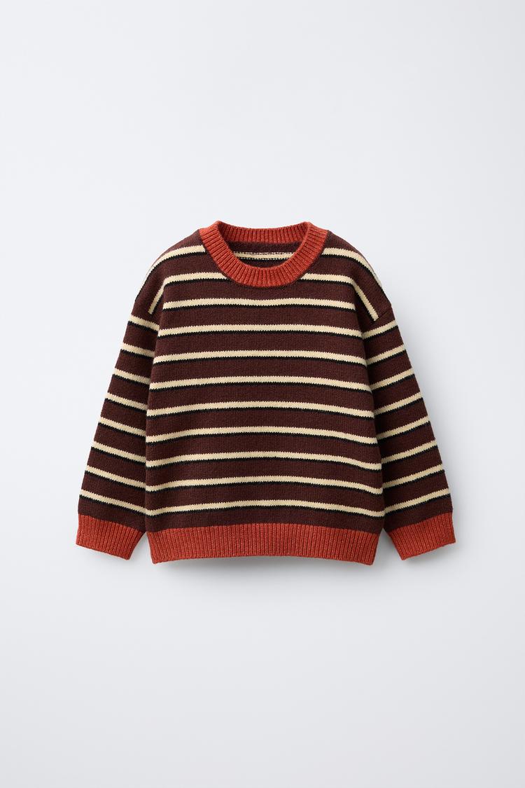 STRIPED KNIT SWEATER Brown Ecru ZARA Spain - Main Image