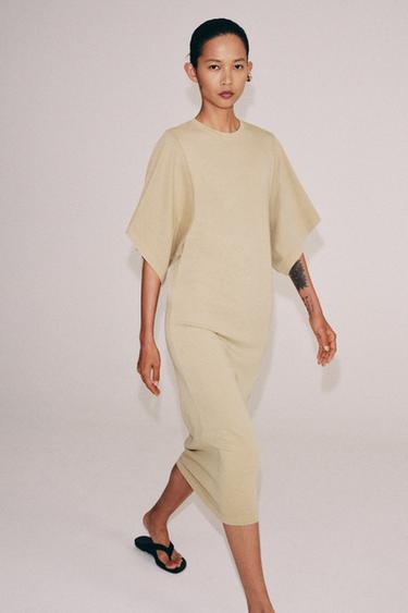 VESTIDO MIDI ALGODÓN - Camel medio de Zara