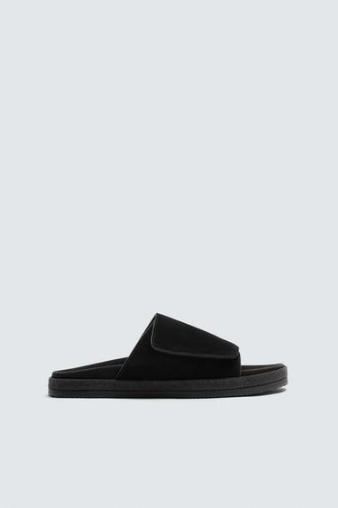 Zara LEATHER SANDALS - Black