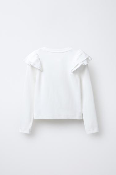 RIB T-SHIRT WITH RUFFLE TRIMS - Oyster-white by Zara - Image 1