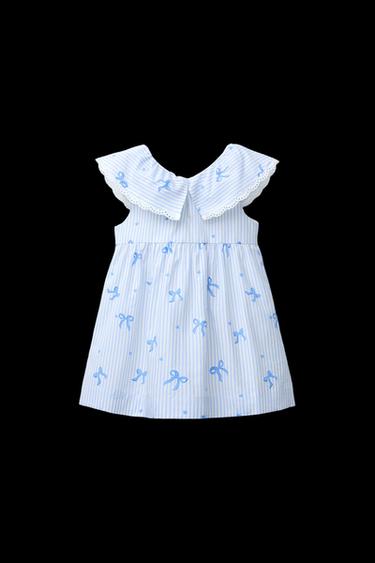 KLEID MIT STREIFEN UND SCHLEIFEN - Hellblau von Zara