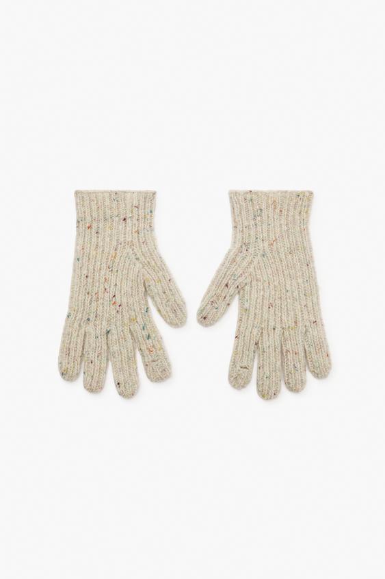 Zara 100% WOOL BOTONATO KNIT GLOVES - Ecru - Image 0