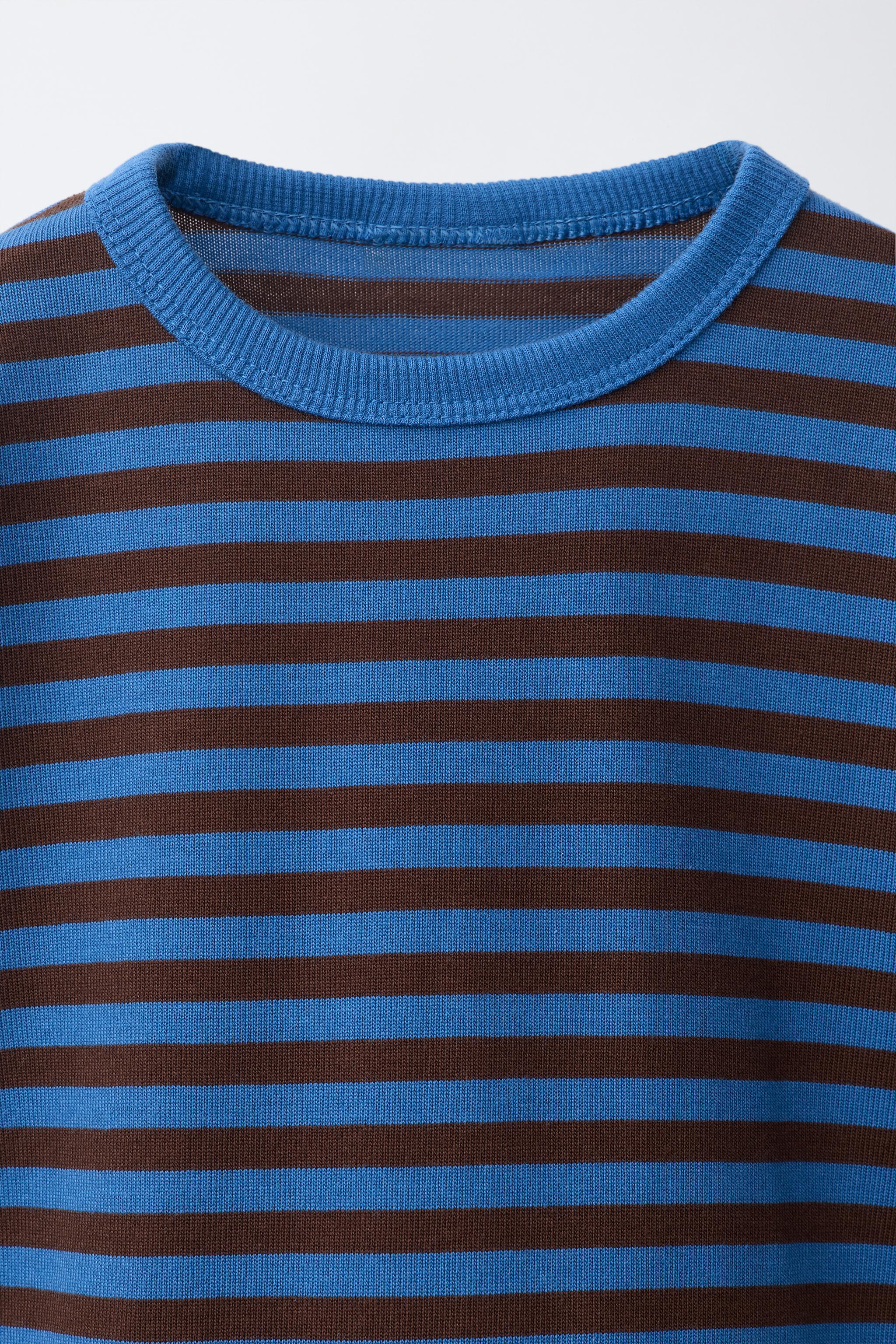 STRIPED T-SHIRT - Brown-Blue | ZARA United States
