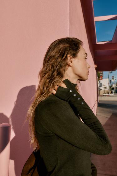 BASIC PLAIN KNIT JUMPER - Dark khaki by Zara - Image 3