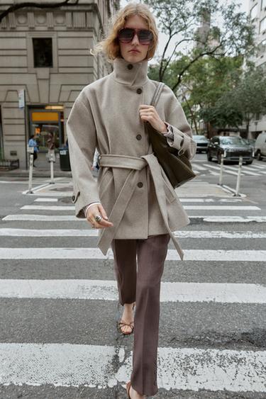 Zara SOFT DOUBLE-POSITION COLLAR COAT - Beige