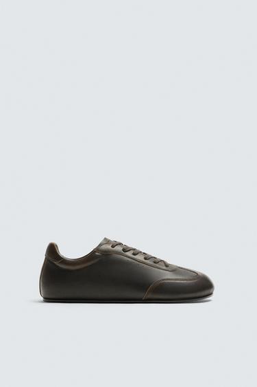 Zara LIMITED EDITION LEATHER SNEAKERS - Brown