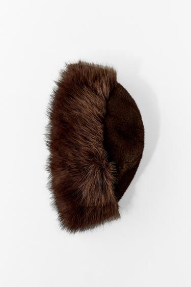 FAUX FUR TURN-UP HAT - Brown by Zara