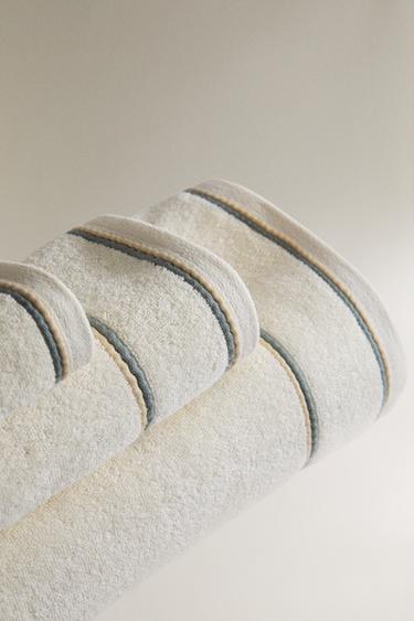 COLOURDUL DOUBLE TRIM BATH TOWEL - Ivory by Zara - Image 1
