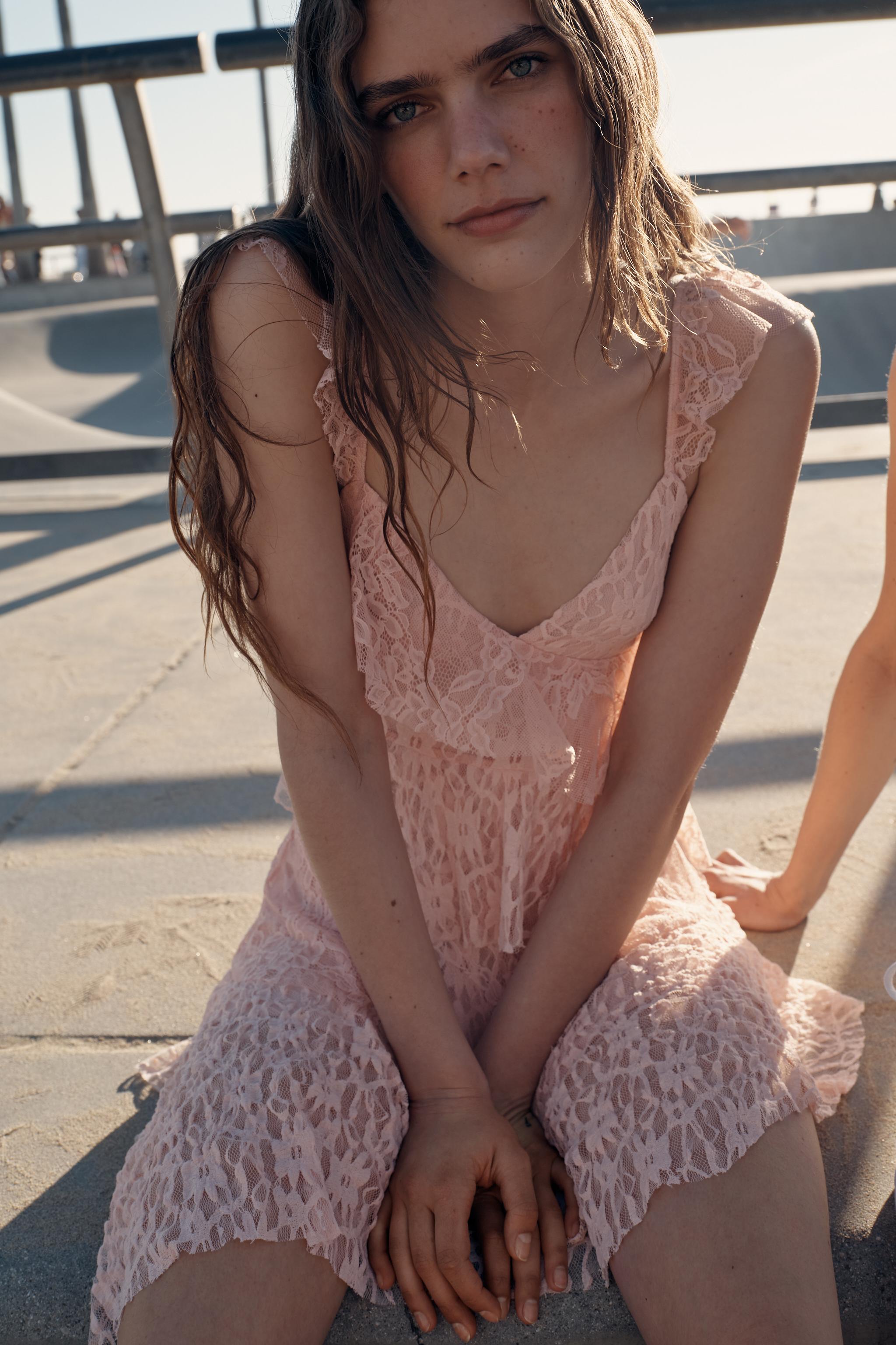 RUFFLED LACE DRESS - Pastel pink | ZARA United States RUFFLED LACE DRESS - Pastel pink | ZARA United States