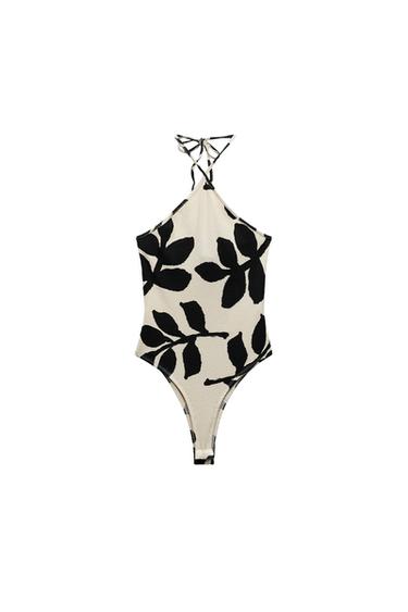 PRINTED HALTER NECK BODYSUIT