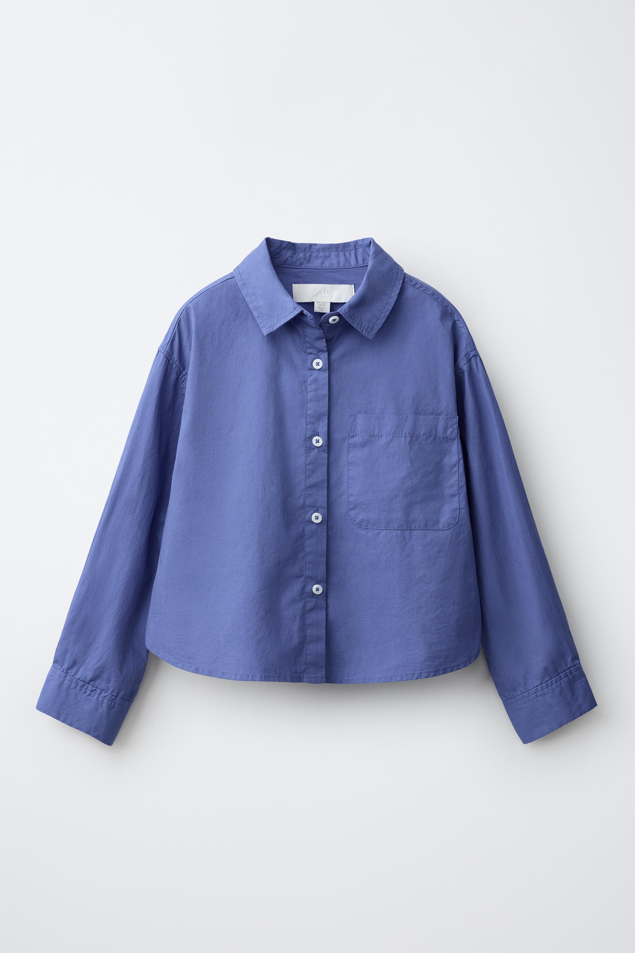 SOLID POPLIN SHIRT — Mid-blue