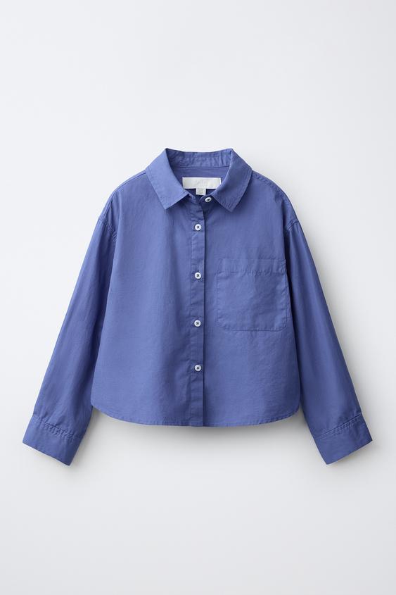 Zara SOLID POPLIN SHIRT - Mid-blue - Image 0