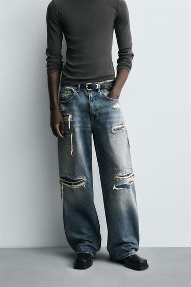 RIPPED BALLOON FIT JEANS - Mid-blue by Zara