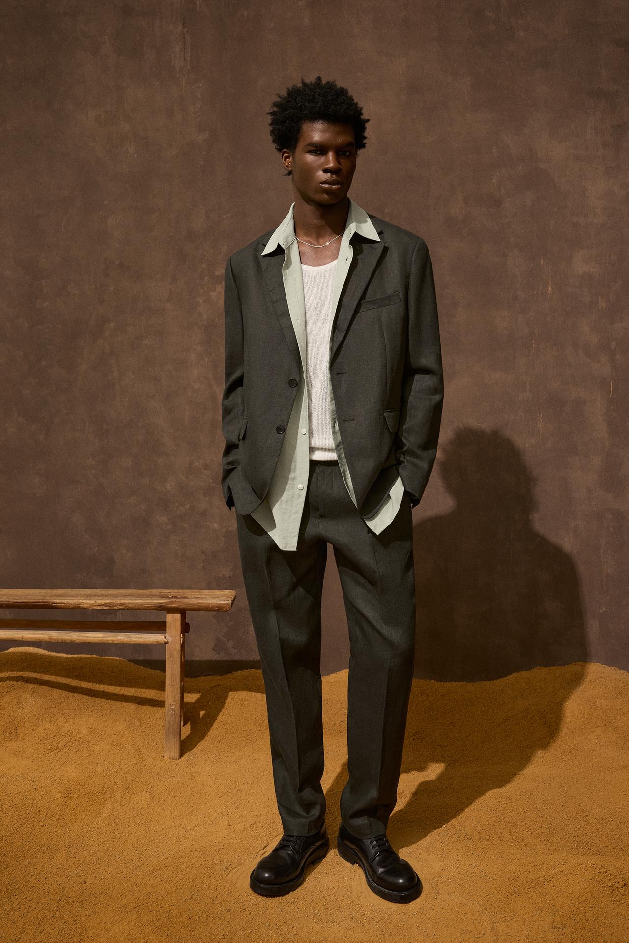 Zara 100% LINEN SUIT BLAZER - Dark khaki