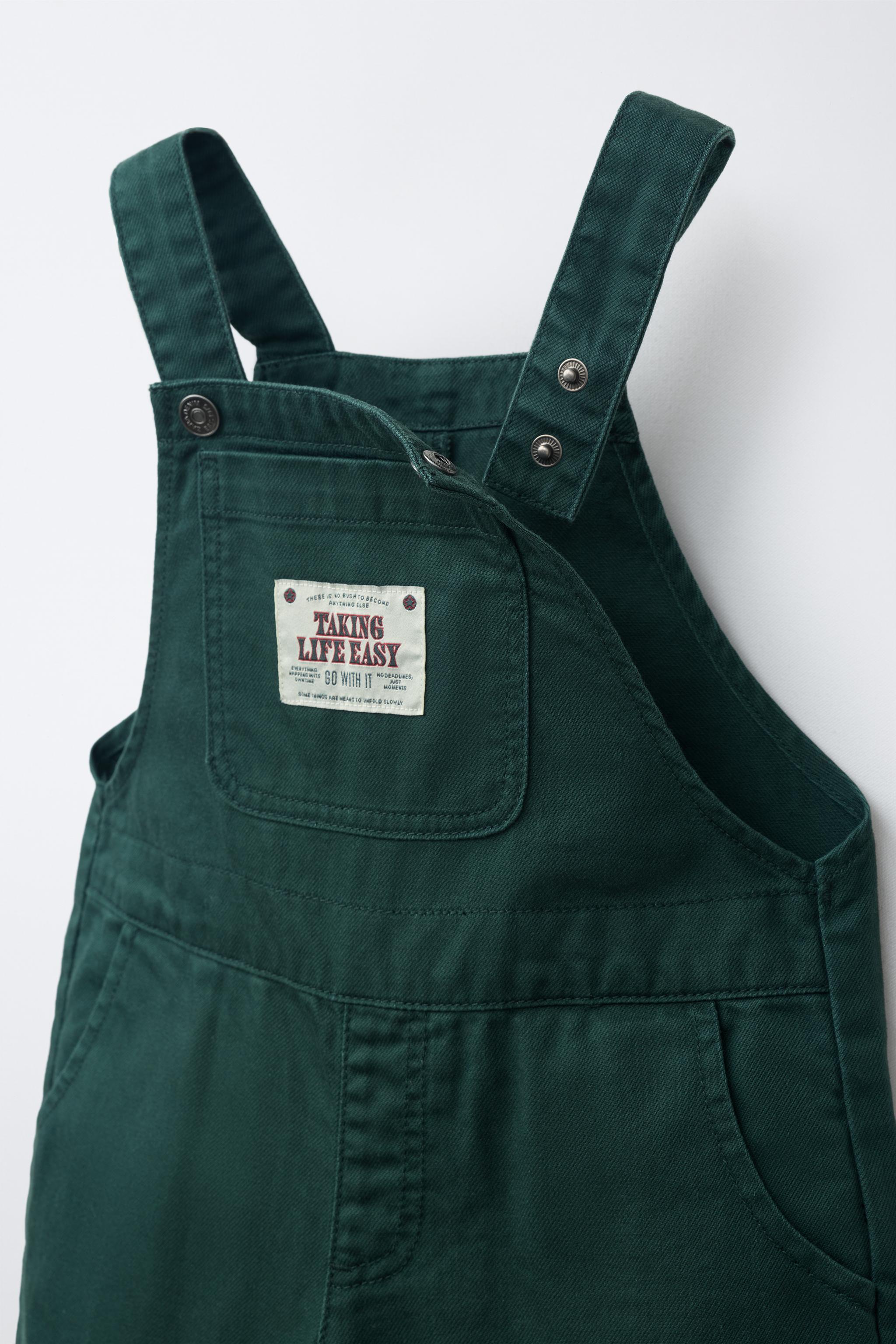 LONG STRIPED TWILL OVERALLS WITH CUFFED HEM
