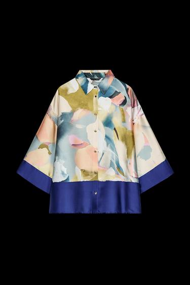 Zara PRINTED SATIN SHIRT - Multicolored - Image 0