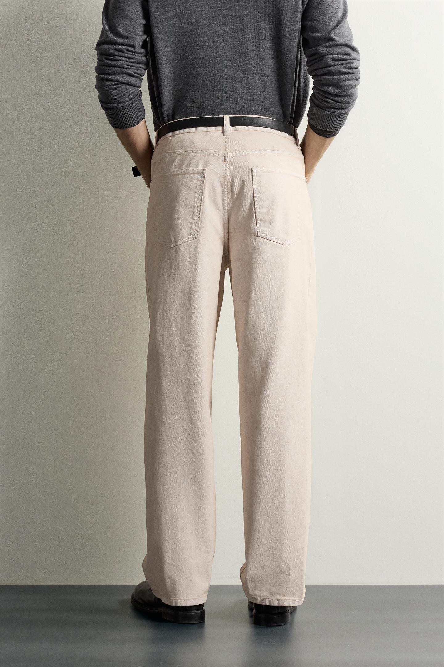 Мужские брюки Zara Washed Straight Fit, цвет: Ванильный — фото 3