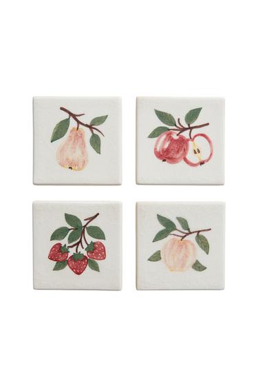 AARDEWERKEN ONDERZETTERS MET FRUIT (4-PACK) - Groen van Zara