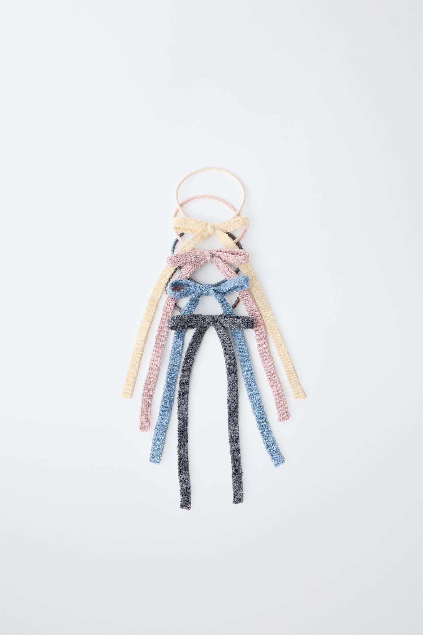 Детские аксессуары для волос Zara 4-PACK Knit Bow Hair Ties, цвет: Pinks — фото 1