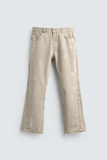FLARE JEANS WITH SPLASH EFFECT - Light tan by Zara