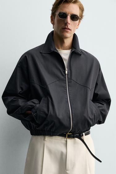 BLOUSON COURT EN COTON ET CUPRO - Bleu de Zara - Image 4