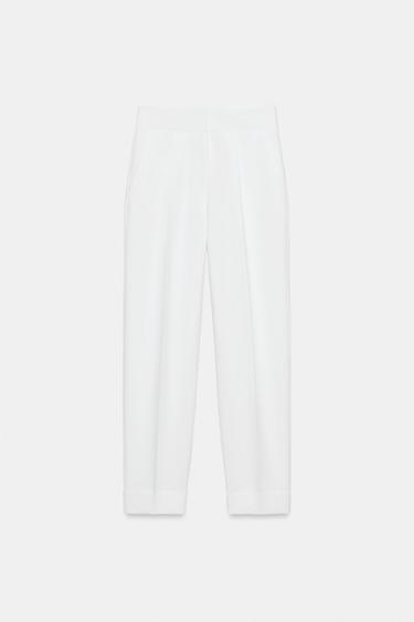 TROUSERS WITH PLEATS AND TURN-UP HEMS - White by Zara - Image 6