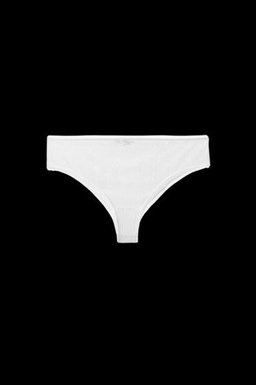 Zara POINTELLE BOTTOMS WITH SATIN BOW - White - Image 0