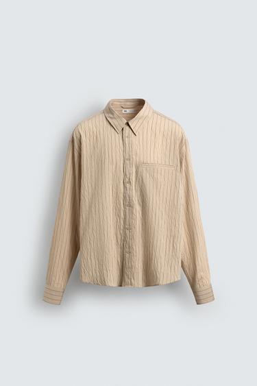 STRIPED FLOWING SHIRT - Beige by Zara