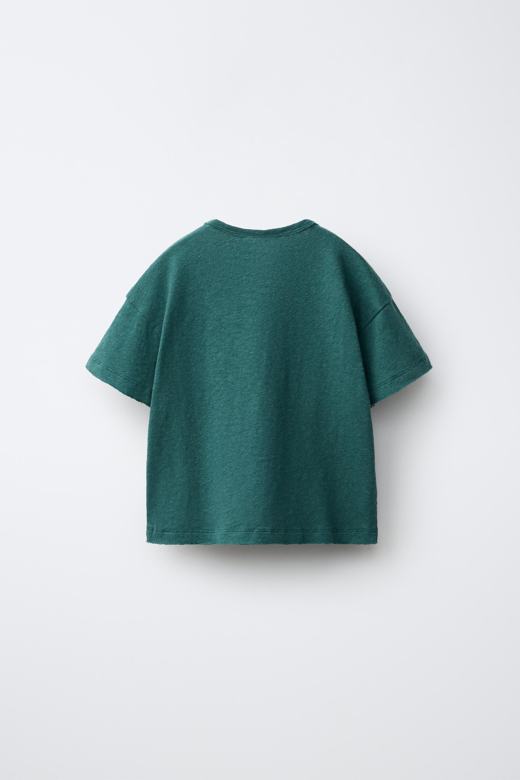 COTTON LINEN BLEND T-SHIRT — Duck blue