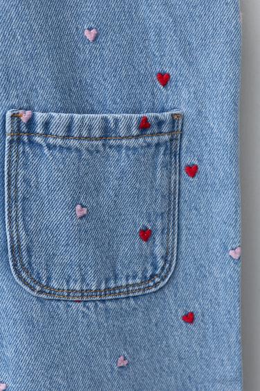 LONG DENIM DUNGAREES WITH EMBROIDERED HEARTS - Blue by Zara - Image 3