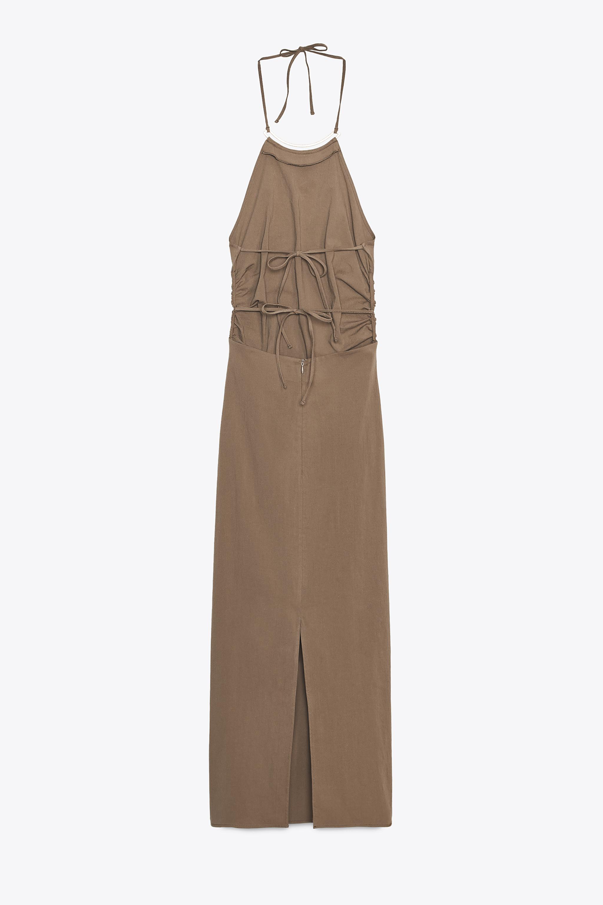 ZARA ホルターネック装飾ミディ丈ワンピース 3564/092 ホルターネック装飾ミディ丈ワンピース - ブラウン | ZARA Japan