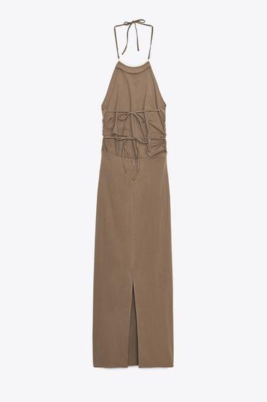 ROBE MIDI HALTER ORNEMENT - Marron de Zara - Image 8