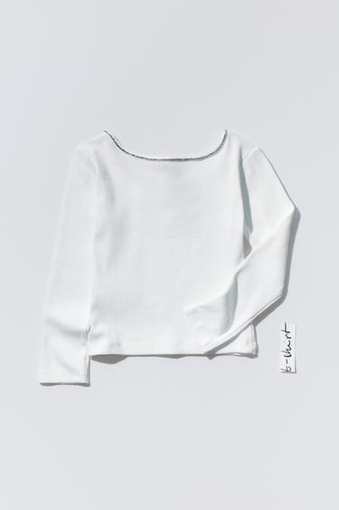 Zara JEWELED RIB T-SHIRT - White