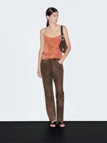 Zara Goatskin leather trousers with suede finish - Brown