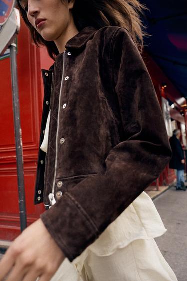 100% SUEDE LEATHER JACKET - Dark brown by Zara - Image 2
