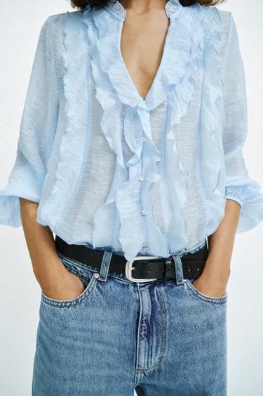 BLOUSE À VOLANTS - Bleu ciel de Zara - Image 3