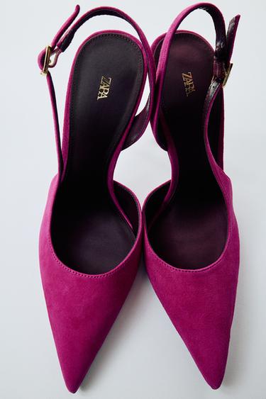SUEDE SLINGBACK HIGH-HEEL SHOES - Fuchsia by Zara