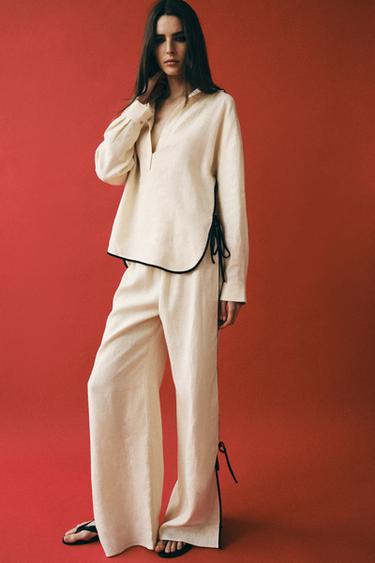 РУБАШКА ИЗ 100% ЛЬНА С ОКАНТОВКОЙ — ZW COLLECTION — БЕЖЕВЫЙ от Zara