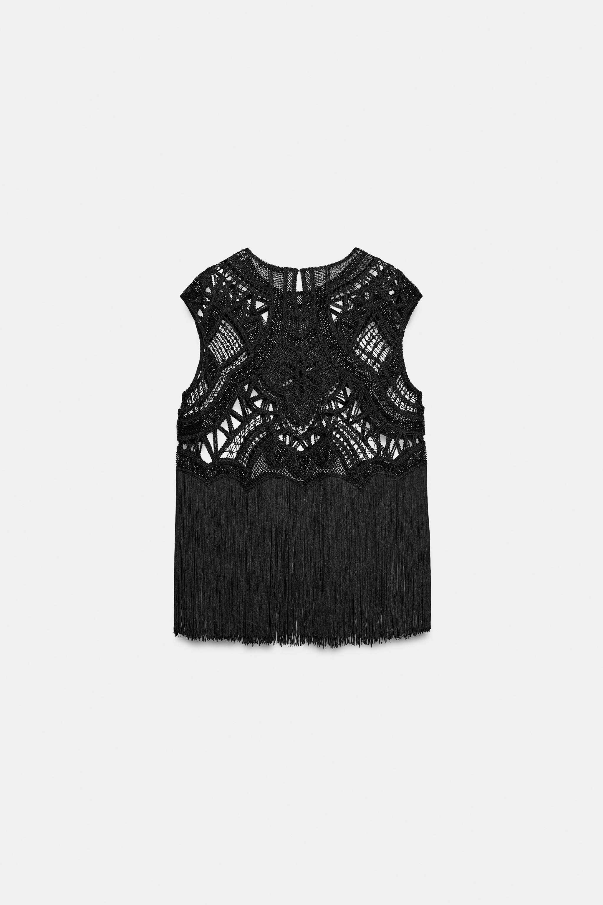 ZW COLLECTION BEADED CROCHET TOP WITH FRINGE