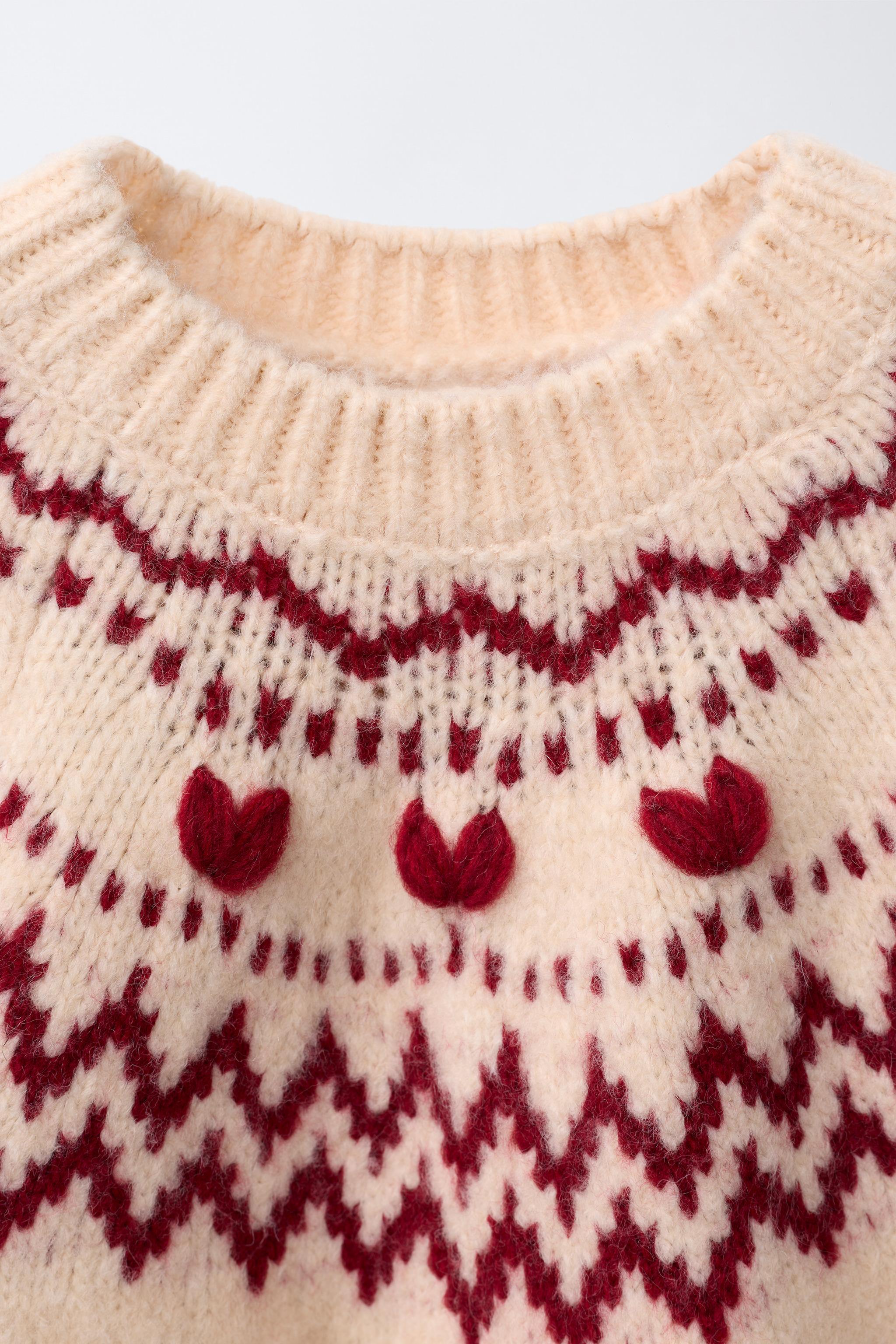 HEART JACQUARD KNIT JUMPER - Ecru | ZARA United States