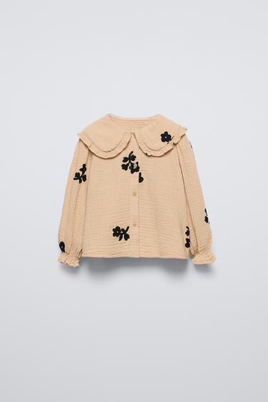 РУБАШКА С РЕЛЬЕФНЫМ ЦВЕТОЧНЫМ ПРИНТОМ — ЦВЕТ СЛИВОЧНОГО МАСЛА от Zara — изображение 0