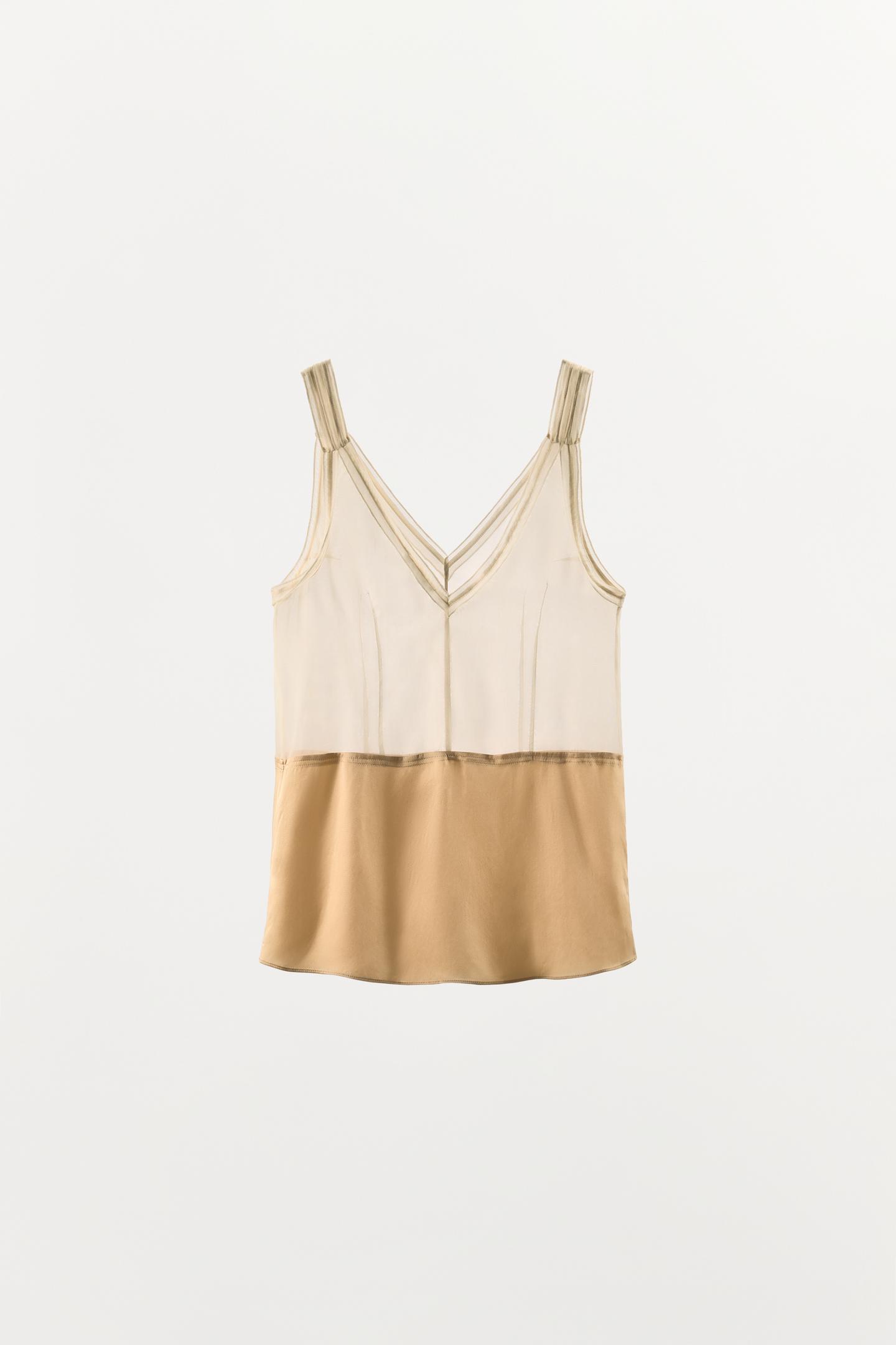 Женский топ Zara 100% Silk Strap Top, цвет: Экрю — фото 2