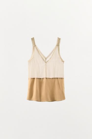 TOP BIMATIÈRE À BRETELLES 100% SOIE - Écru de Zara - Image 3