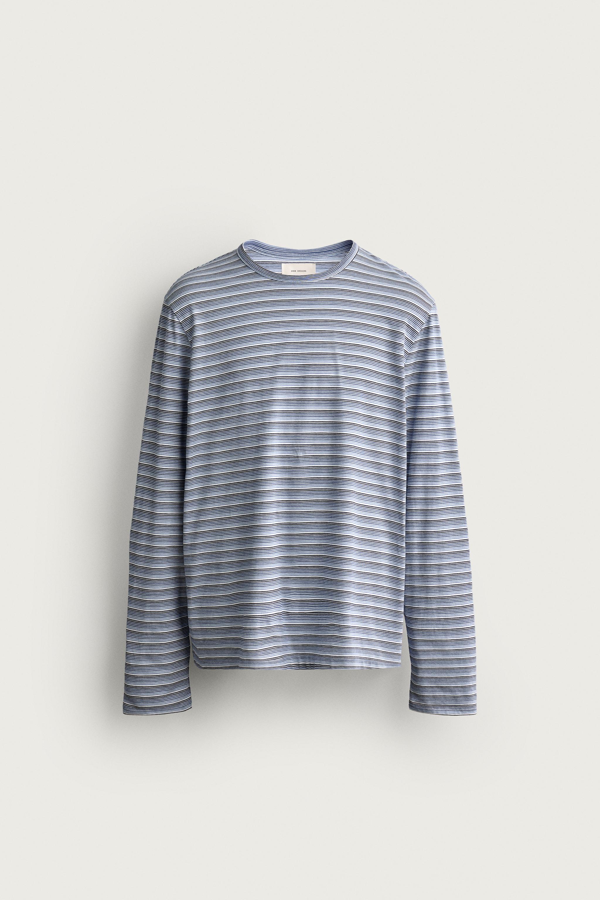 LIGHTWEIGHT JACQUARD STRIPED T-SHIRT — Striped