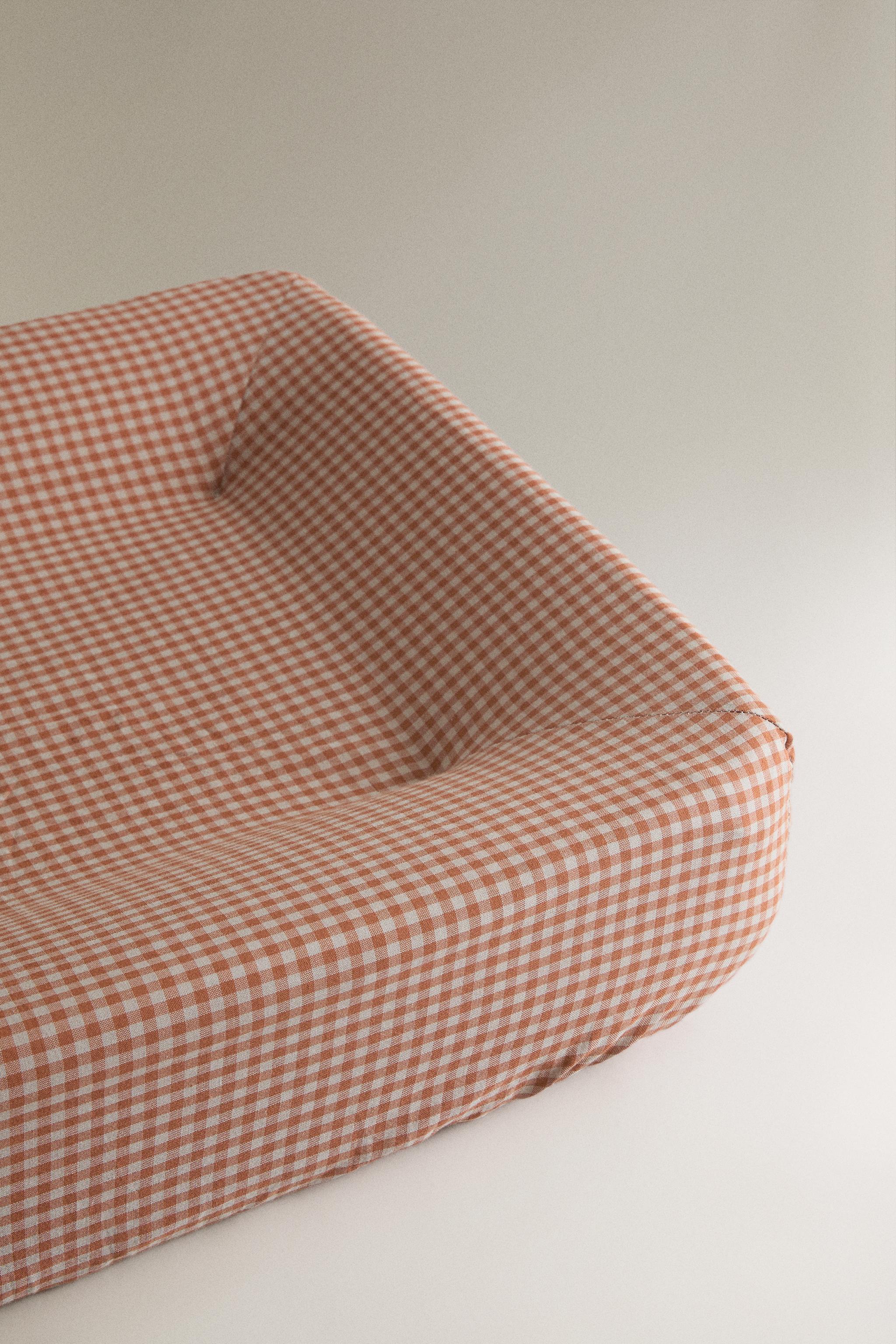 GINGHAM COTTON BABY CHANGING MAT COVER — Dark orange