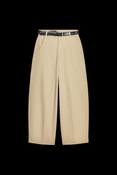PANTALÓN CINTURÓN - Tostado de Zara
