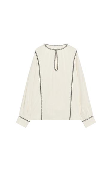 ZW COLLECTION RUSTIC TOPSTITCHED SHIRT - Ecru by Zara