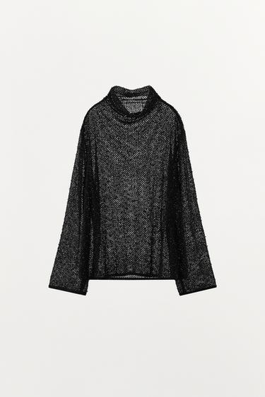 Zara ZW COLLECTION BEADED SHIRT - Black