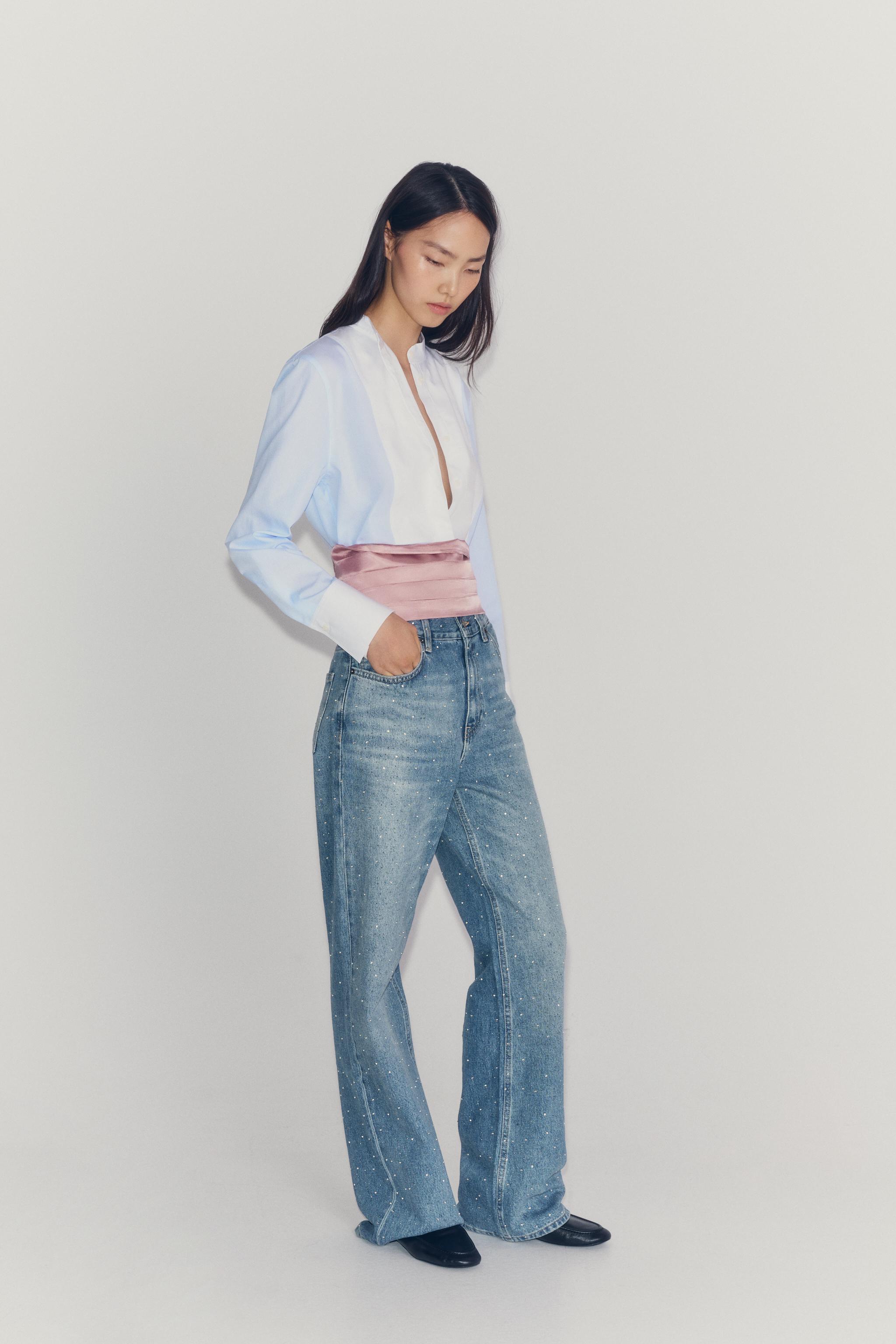 Женские рубашки Zara ZW COLLECTION STRIPED BIB SHIRT